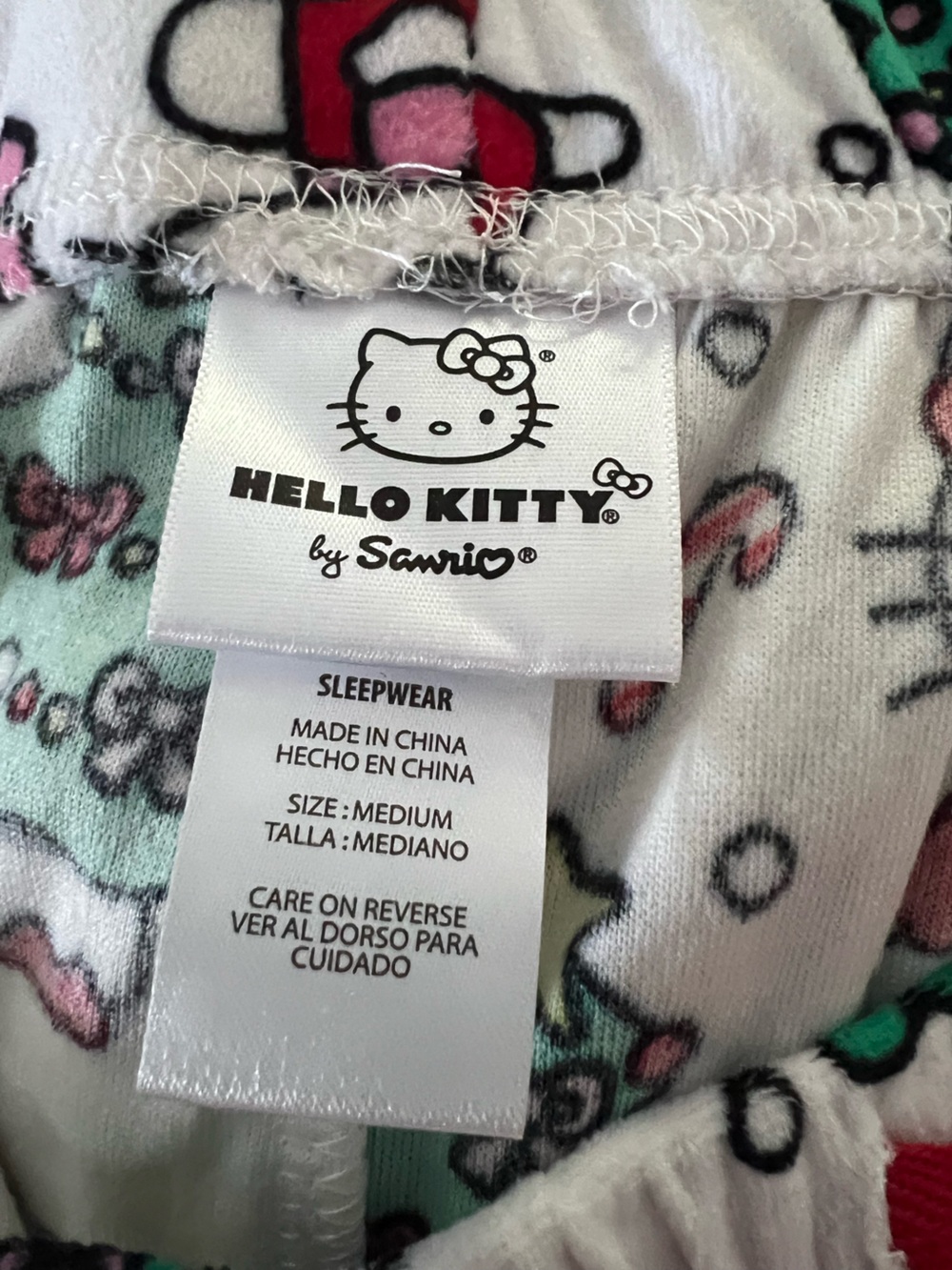 Hello Kitty White Holiday Pajama Pants with Green & Red Accents - Picture 4 of 4